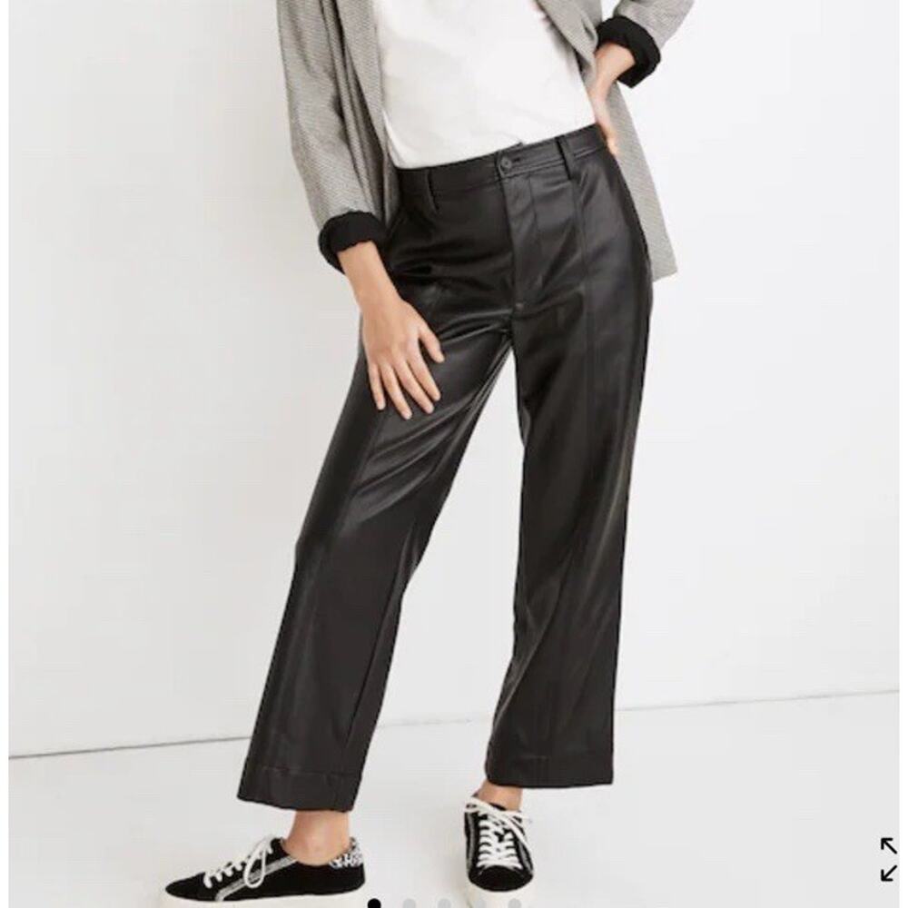 Madewell Slim Emmett Wide-Leg Pants Vegan Faux Leather Sz. 32 black